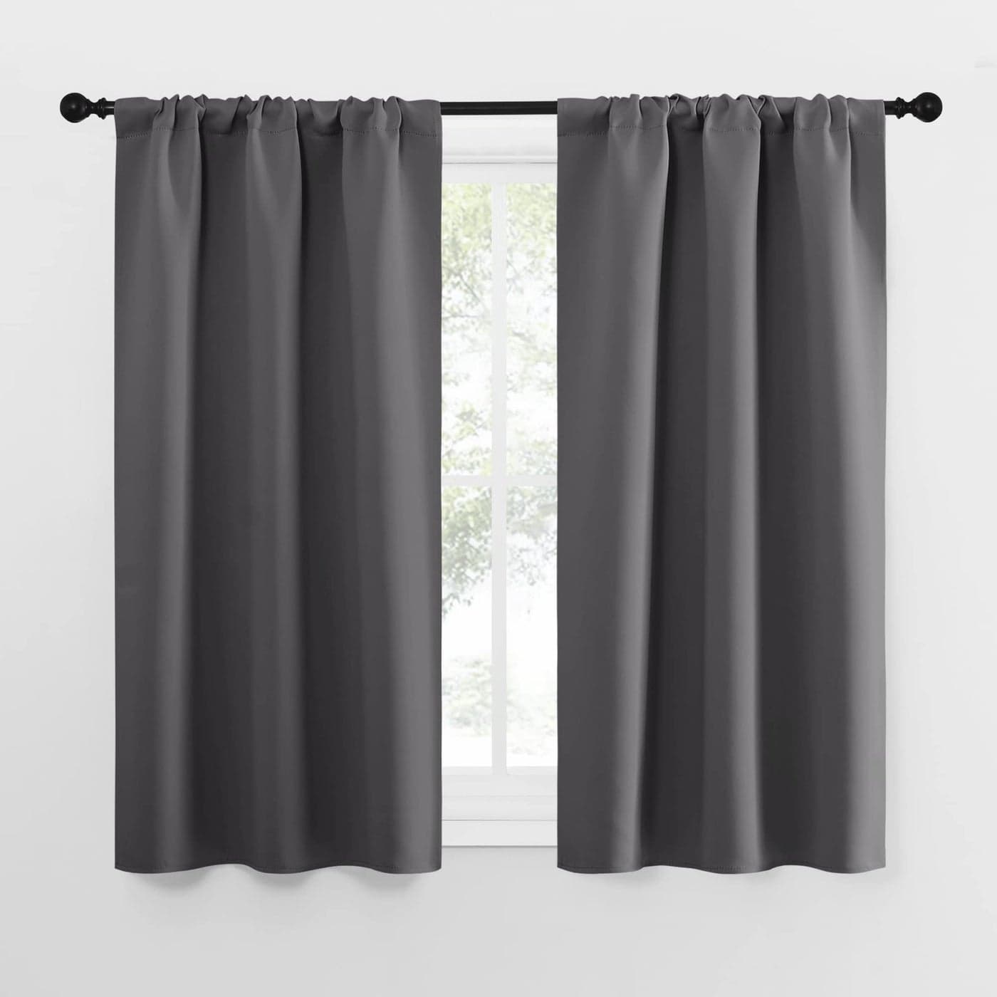 NICETOWN Grey Window Curtains for Bedroom Home Decoration Thermal Insulated Rod Pocket Blackout Blinds Drapes for Small Windows Gray 2 Panels W34 x L54 Inch