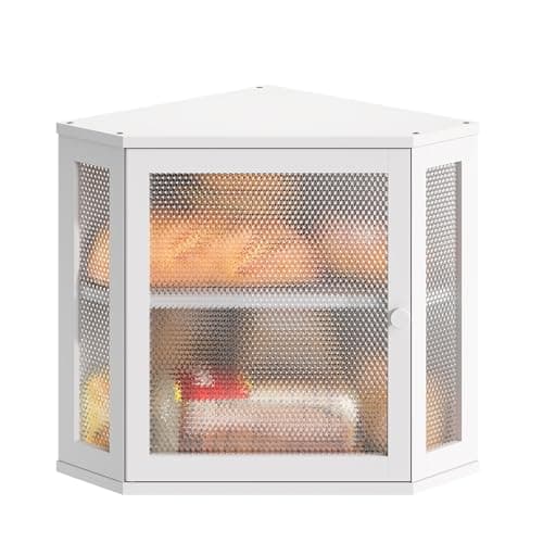 STDDRE Corner Bread Box Kitchen Countertop Extra Large Capacity Farmhouse Bread Box, Corner Countertop Storage, Double Layer Bread Holder (White, Large)
