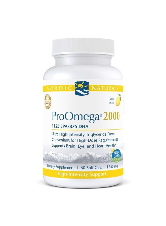 ProOmega 2000, Lemon Flavor - 2150 mg Omega-3 - 60 Soft Gels - Ultra High-Potency Fish Oil - EPA & DHA - Promotes Brain, Eye, Heart, & Immune Health - Non-GMO - 30 Servings