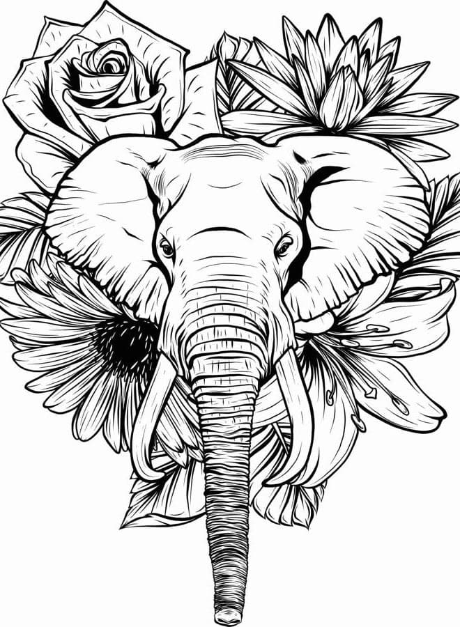6 Sheets Temporary Fake Tattoos For Men Adults Draw in Black White of Elephant Flower Temporary Fake Tattoo For Women Neck Arm Chest For Woman