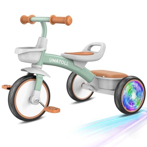 Umatoll Toddler Tricycle for 18 Month to 4 Year Old Boys GirlsToddler Bike Toys with Adjustable SeatLightUp WheelsBirthday Gift for Age 23 Green