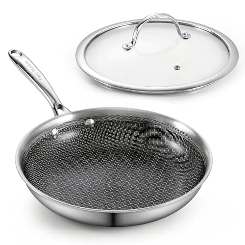Cooks Standard Hybrid Nonstick Frying Pan, 10-Inch Skillet, Multi-Ply Clad Stainless Steel Fry Pan with Tempered Glass Lids, Oven Safe, Compatible with All Stovetops