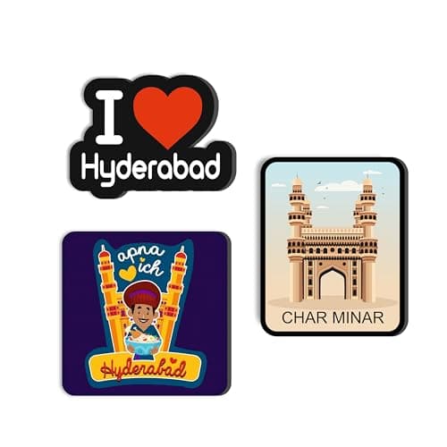 Giftplease Hyderabad City Fridge Magnets- Set of 3 | Travel Souvenir | Refrigerator Magnet | Gifts | Decorative Items for Kitchen Fridge Magnets Set | Multicolor (FM_65)