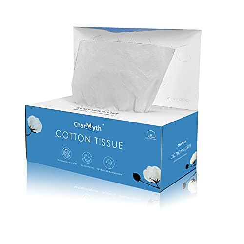 Charmyth Extra Thick Disposable Face Towel, Disposable Makeup Removing Wipes, 100% USA Cotton and 100% Organic & Cruelty Free, Lint-Free Cotton Tissues for Sensitive Skin 100 Count