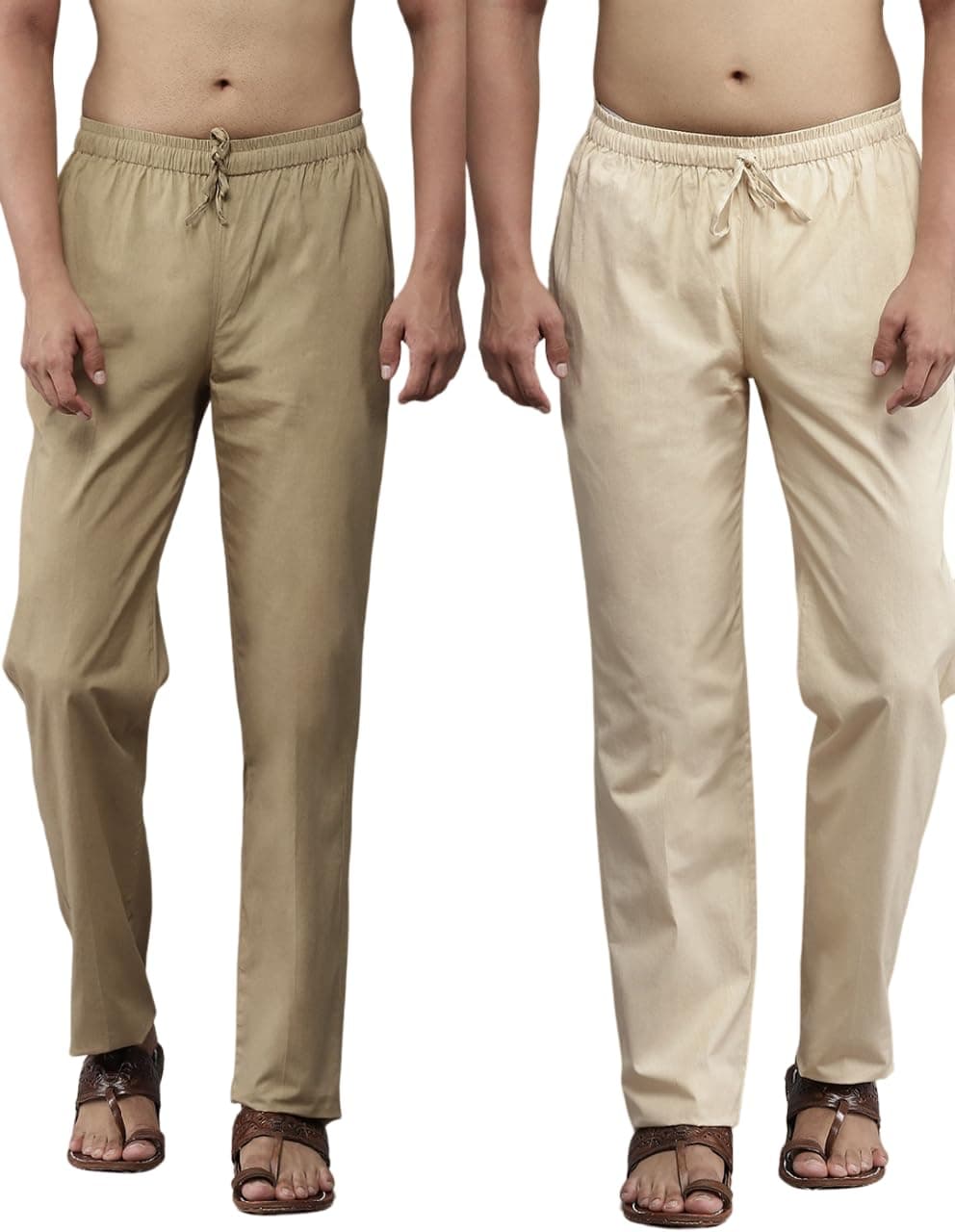 See Designs Men Brown & Beige Solid Pure Cotton Men's Pyjama (Pack of 2)_SDCBPJ166XL