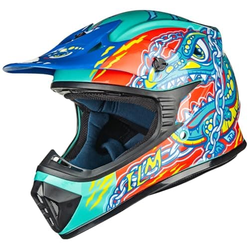 ILM Youth & Kids Dirt Bike Helmets Motocross ATV Dirtbike BMX MX Offroad Full Face Motorcycle Helmet, DOT Approved Model 128YS (Crocodile Green, Youth-XLarge)