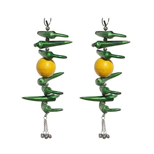 Handicrafts Paradise Aluminium Metal Door Hanging Pair Yellow Neembu Green Mirch 9 Inch