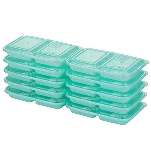 GoodCook 2-Compartment Food Storage Container Set with Snap-Shut Lids, Reusable Divided Snack Containers with Lids, Set of 10, Blue