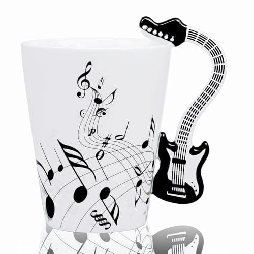 LanHong Guitar Mug Guitar Coffee Mug Gifts for Guitar Players - 13.5 oz Guitar Cup Novelty Musician Gift for Music Lovers, Rock and Roll Music Coffee Mug Christmas Birthday Gifts for Men Women