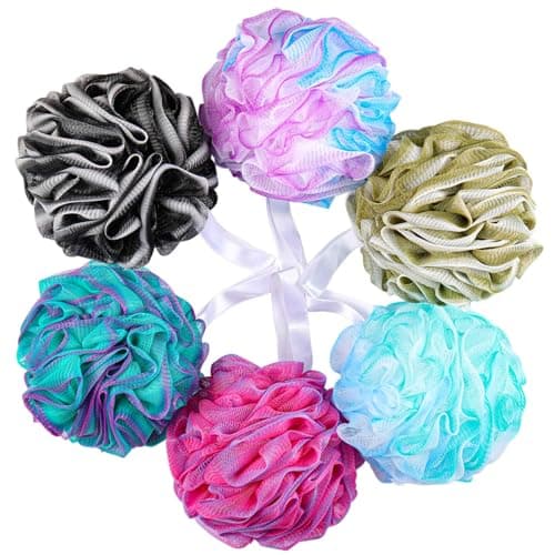 BTYMS 75gPc Large Loofahs Shower Sponge Exfoliating Body Scrubber Shower Scrunchies Mesh Pouf Bath Sponges Pack of 6