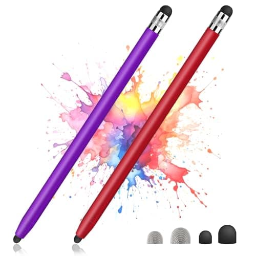 2 Pack Stylus Pens for Touch Screens, High Sensitivity Precision Capacitive Stylus Pen Compatible with iPad iPhone Samsung Tablets All Universal Touchscreen Devices with 4 Rubber Tips (Red,Purple)