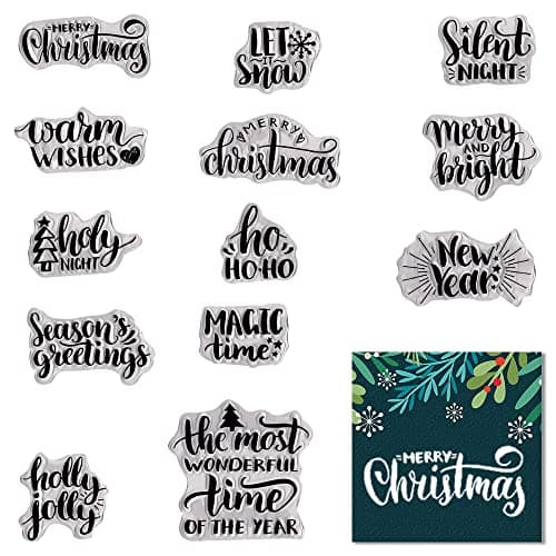 ALIBBON Merry Christmas New Year Greetings Stamps for Card Making Decorations Album Crafting