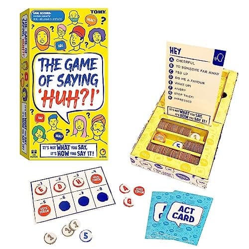 TOMY The Game of Saying Huh Voice Impressions Card Games Funny Party Game of Acting and Guessing Family Board Games for Adults and Kids 38 Players Ages 8 Years and Up