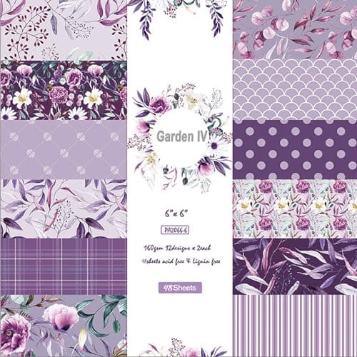 Purple Floral Scrapbook Paper Pad 6x6 Perfect for DIY Projects Spring Floral Patterned Paper Garden Patterns Decorative Crafting Scrapbooking Paper Packs 48 Sheets