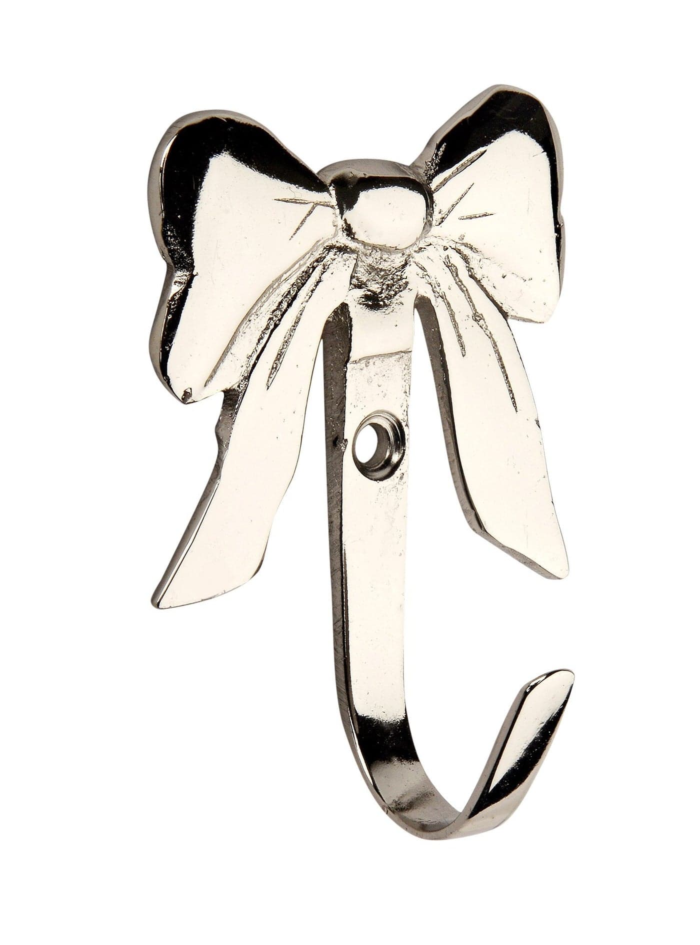 HOBKNOBS (Single Small Bow Nickel Plated Multipurpose Wall/Wooden Mounted Hook Hanger - Silver..