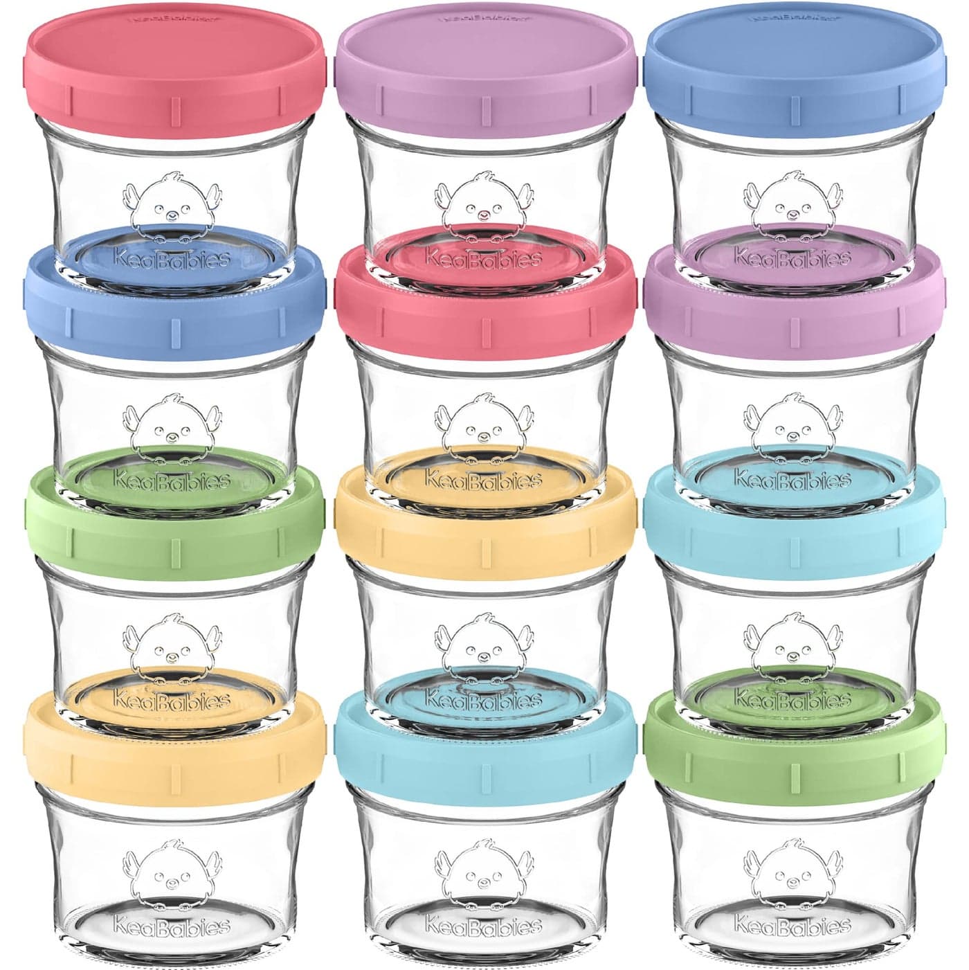KeaBabies 12pk 4oz Glass Baby Food Containers - Leak-Proof, Microwavable Small Baby Glass Jars with Lids, Baby Food Storage Containers, Baby Snack Containers, BPA-Free Baby Food Jars (Nord)