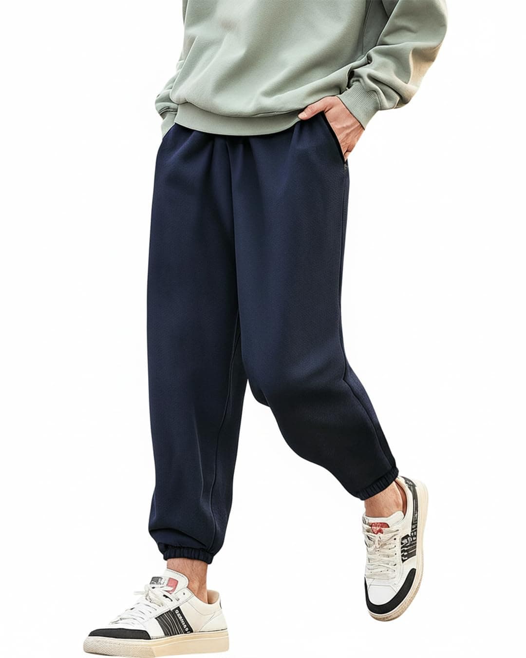 Bewakoof Men's Solid Oversized Fit Cotton Poly Joggers_646452_Blue_L