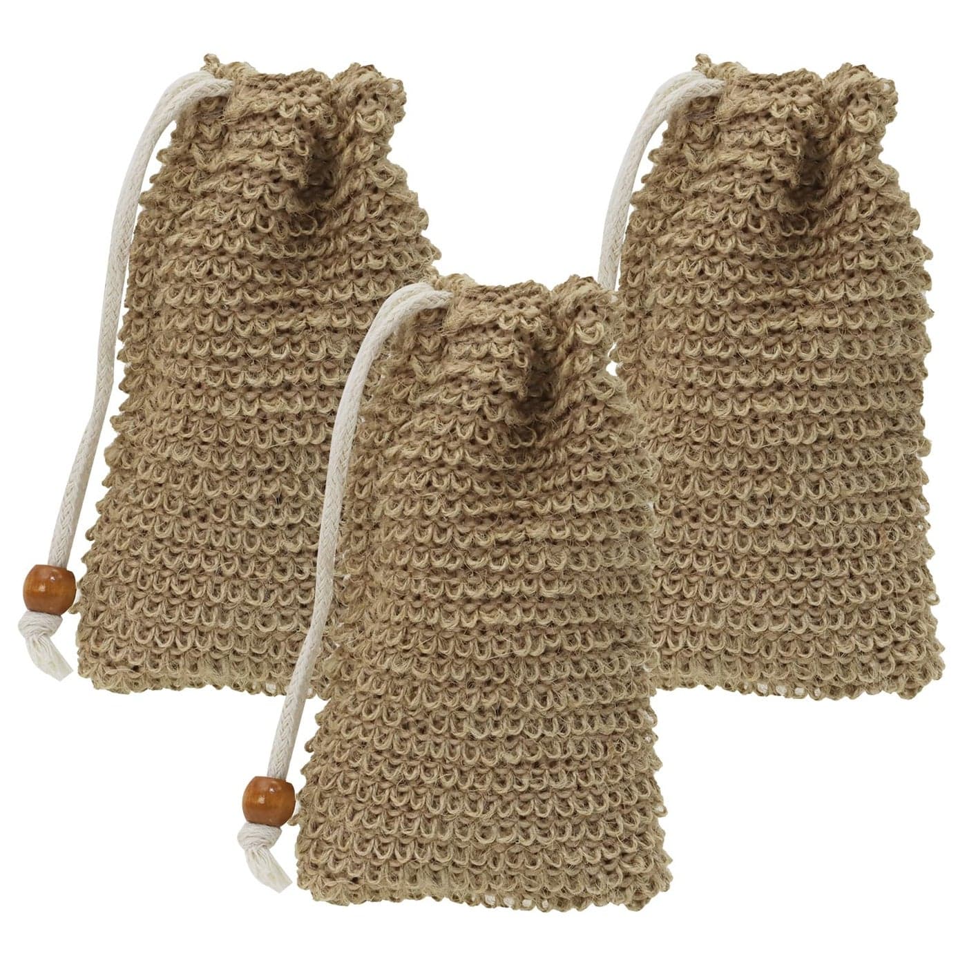 PPhtony 3pcs Soap Bag Net Pouch Saver Pocket Soap Lifting Pads Natural Sisal Jute Foaming Mesh Body Scrubber Bath Exfoliator Exfoliating Drying Soap Holder for Shower Gift DIY Craft 9x14cm Brown