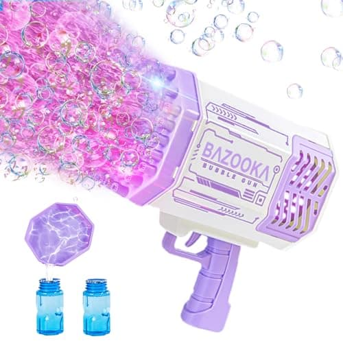 Bubble Gun Bazooka Bubble Machine Gun Bubble Blaster Gun with Bubble Solution 69 Holes Bubble Bazooka Gun Outdoor Summer Toy Party Favors for Kids Purple Easter Bubble Maker Blowers
