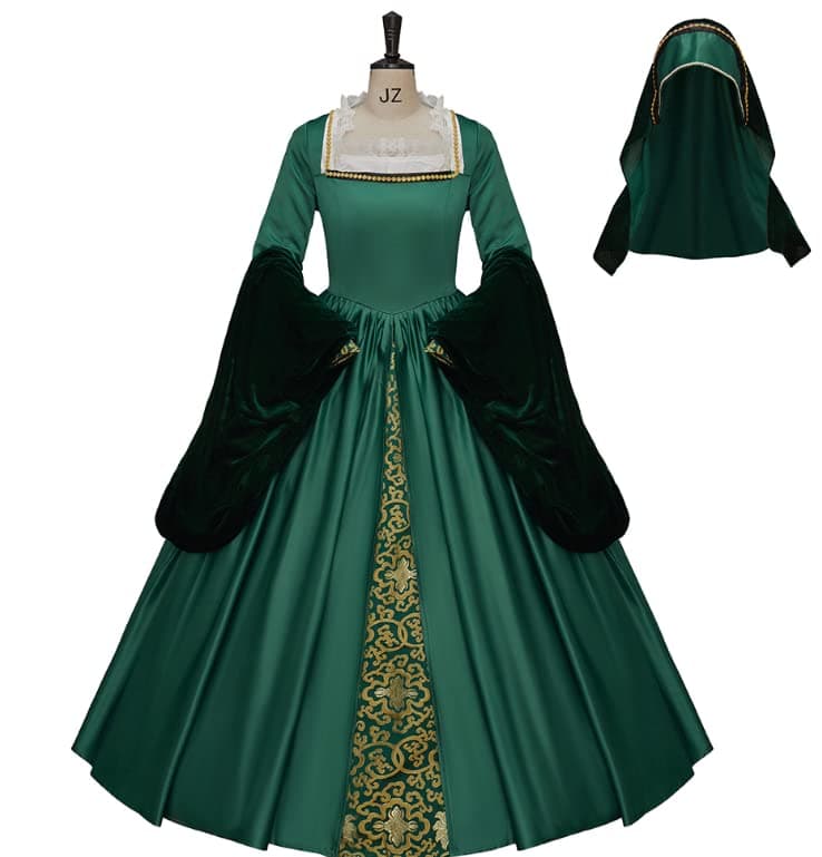 1791's lady The Other Boleyn Girl Dress Gown Anne's Costume (XS:H(61"-63") B(32"-33") W(24"-25") Hip(34.5"-35.5"), Green)
