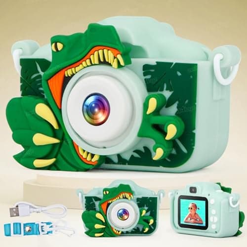 Zest 4 Toyz Kids Camera for Girls HD 1080P 2.0 Screen Digital Camera for Kids Selfie Video Camera with Inbuilt Games Toy with USB - (SD Card Not Included) Dinosaur Design