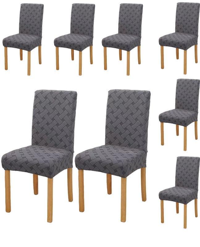 Styleys Elastic Chair Cover Stretch Removable Washable Short Jacquard Dining Chair Cover Protector Seat Slipcover (Pack of 8, Dark Grey, JCMC28)