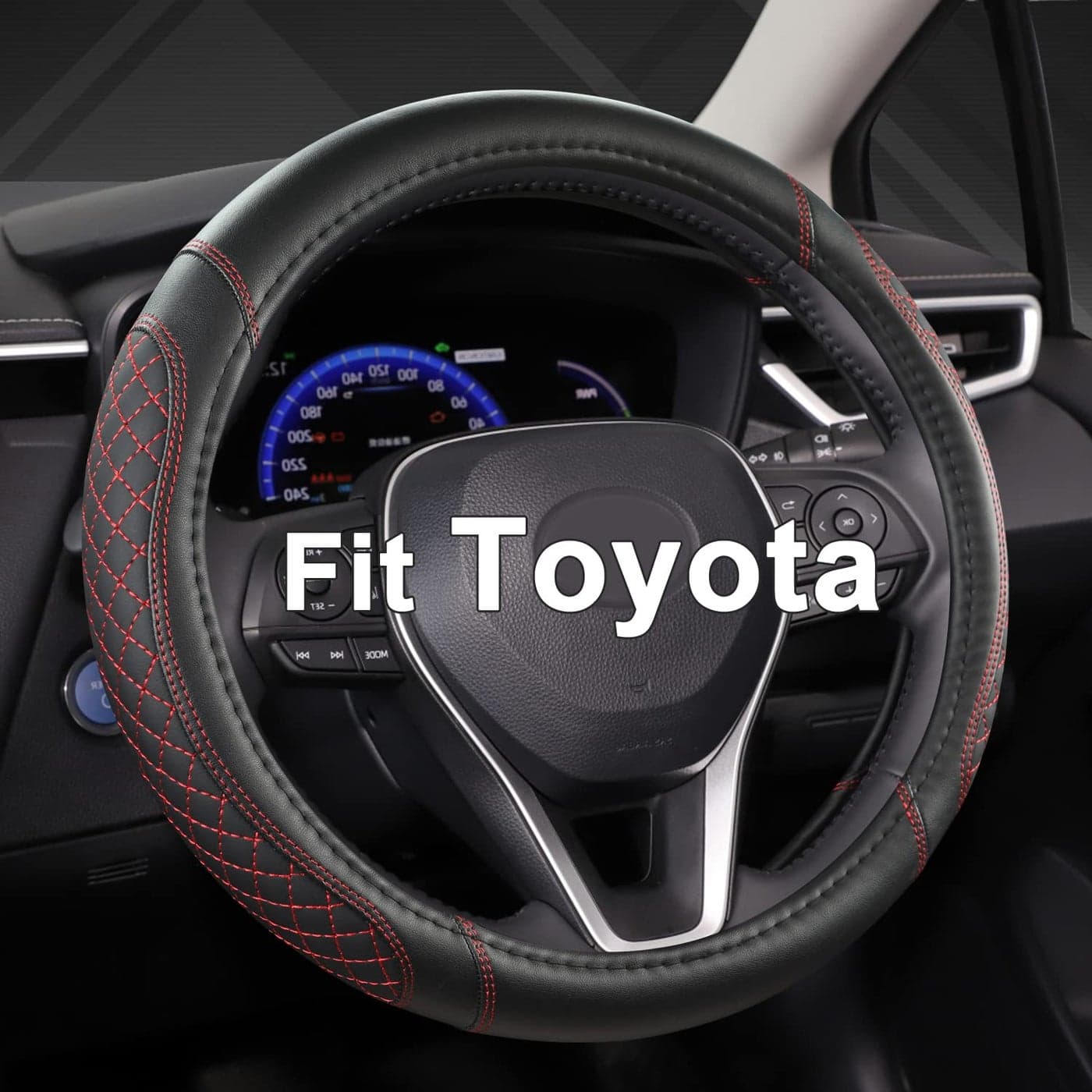 West Llama Customized Auto Car Steering Wheel Cover for Toyota Tacoma4RunnerTundraSequoia15516 inchDiamond QuiltedBlackRedLarge Size