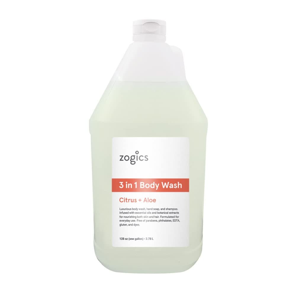 Zogics 3in1 Body Wash Body Soap Shampoo and Hand Soap Liquid Refill AllinOne Hydrating PlantBased Formula Refreshing Citrus Aloe Scent 1 Gallon