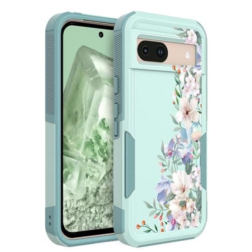 Ftonglogy for Google Pixel 8a 5G Case: Cute Flowers Floral Design for Girls Women Slim Soft TPU Bumper Shockproof Silicone Cell Phone Cover 8a 2024(Mint Green/Magnolia)