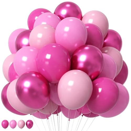 HILAVO Pink Balloons Set 12 Inch Hot Dark Magenta Light Pastel Pink Metallic Latex Helium Balloon for Girls Baby Shower Princess Wedding Birthday Party Decorations
