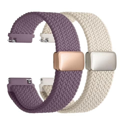 Fullmosa Magnetic Nylon Watch Bands 20mm Quick Release Watch Strap Compatible with Garmin Vivoactive 65 Venu Sq Forerunner 16555 Samsung Galaxy Watch 7654 4044mm for Men Women StarlightPurple