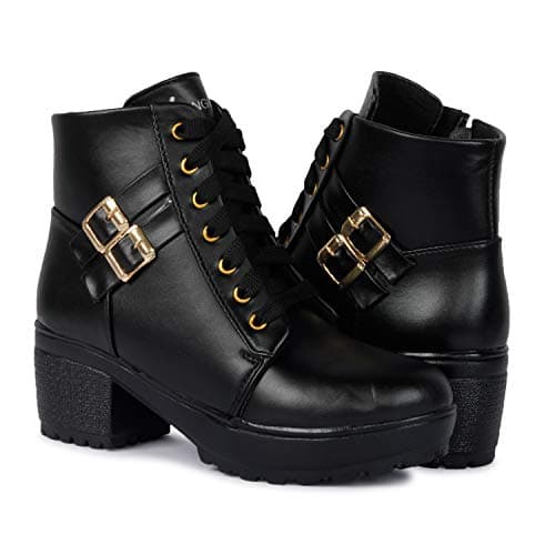 Longwalk Women Fashion Casual Boot High Ankle Heel for Girls Boot (Black, numeric_3)