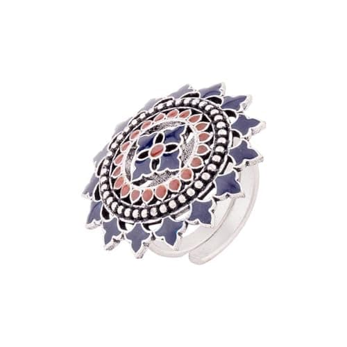 VOYLLA Multicolour Brass Mandala Tribal Inspired Ring for Women and Girls
