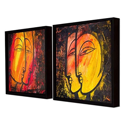 PAINTINGMANTRA Canvas Abstract Faces Theme Framed Painting (13x13 inch) - Set of 2