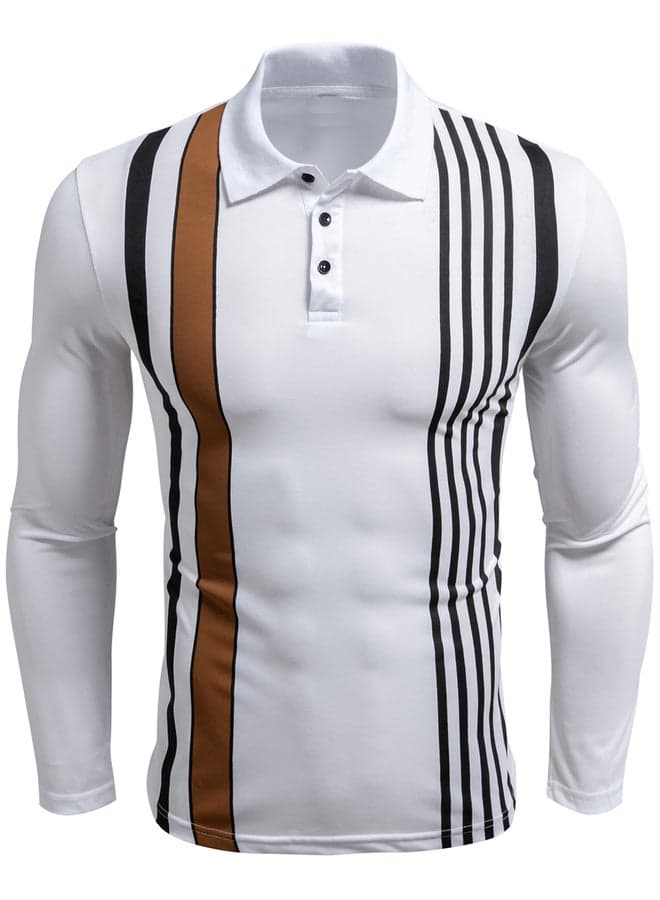 Take Two Men Striped Long Sleeve Polo Shirt