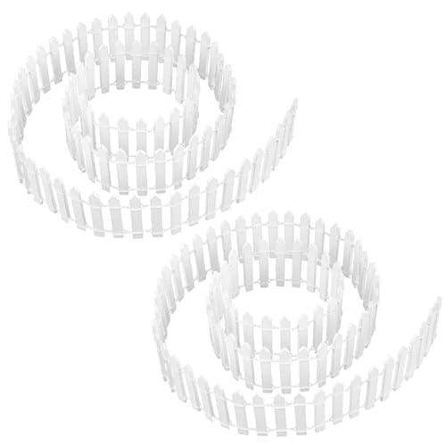 Prsildan Miniature Fairy Garden Fence, 40"(L) x 2"(H) DIY Wood Picket Fence Mini Ornament for Dollhouse (White, 2 Pack)
