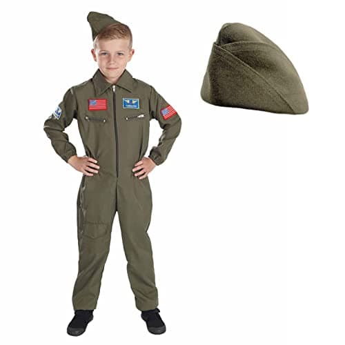 fun shack Kids Flight Suit Pilot Costume, Air Force Fighter Pilot WW2 Costume Kids, Boys Halloween Costumes, X-Large