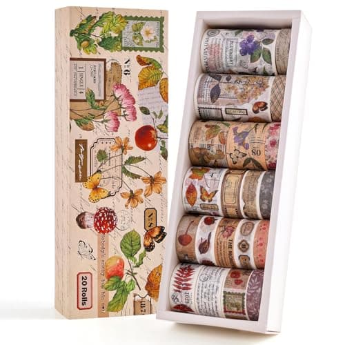 20 Rolls Vintage Washi Tape Set Floral Letter Butterfly Mushroom Botanical Flower Writable Decorative Tapes for Scrapbooking Junk Journal Supplies Bullet Journaling 1060mm Wide 656ft longRoll