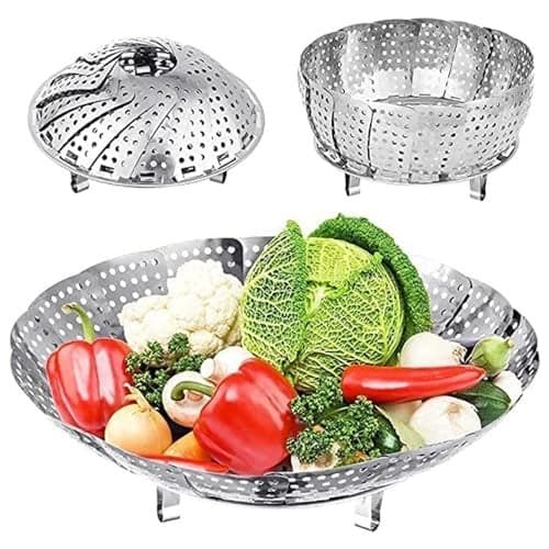 AADHIK Vegetable Steamer Basket Stainless Steel Vegetable Steamer for Cooking Vegetable & Fruits/Salad/Steaming with Insert for Pots, Crock, Pans Food Drain Bowl (Silver)