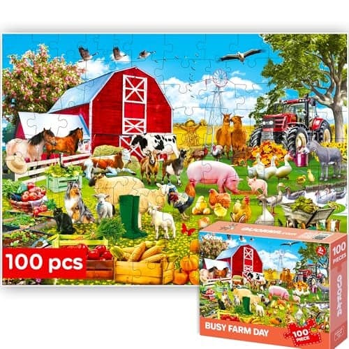 QUOKKA 100 Piece Puzzles for Kids Ages 46 Floor Kids Puzzles Ages 68 Year Old Toy for Learning Farm Animals for 810 yo Jigsaw Toddler Game for Boy and Girl Ages 35