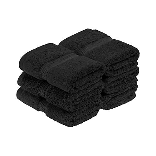 Superior Egyptian Cotton Pile Face Towel/Washcloth Set of 6, Ultra Soft Luxury Towels, Thick Plush Essentials, Absorbent Heavyweight, Guest Bath, Hotel, Spa, Home Bathroom, Shower Basics, Black