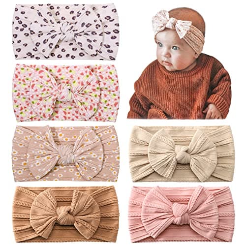 jollybows 6pcs Baby Nylon Headbands Hair Bow Elastics Hairbands Hair Accessories for Baby Girls Newborn Infant Toddlers Kids Upgrade patterns colors