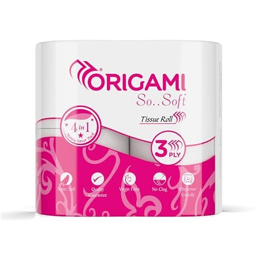 Origami So Soft 3 Ply 4 in 1 Toilet Tissue Paper | Ultra Absorbent with No Clog & Easy Flush Feature | Gentle on Skin (340 Pulls, Total 1360 Sheets)