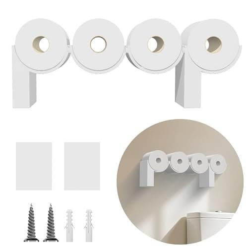 Hokkieam Poop Toilet Paper Holder Stand with Shelf, 3D Printed Funny Bathroom Decor, White Cute Quirky Wall-Mounted Storage for Toilet Paper Rolls, Ideal Gift for Boys and Girls
