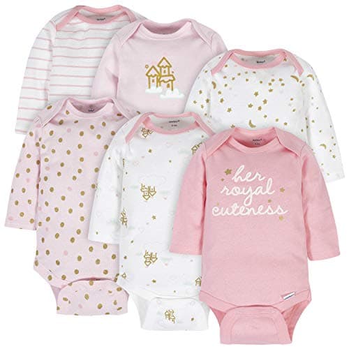 Gerber Baby Girls 6-Pack Long-Sleeve Onesies Bodysuits, Castle, 0-3 Months