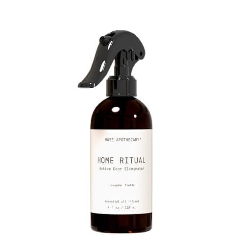 Muse Apothecary Home Ritual Active Odor Eliminator Spray - Furniture Deodorizer Spray & Bathroom Odor Eliminator for Home - Essential Oil Air Freshener - 4oz, Lavender Fields