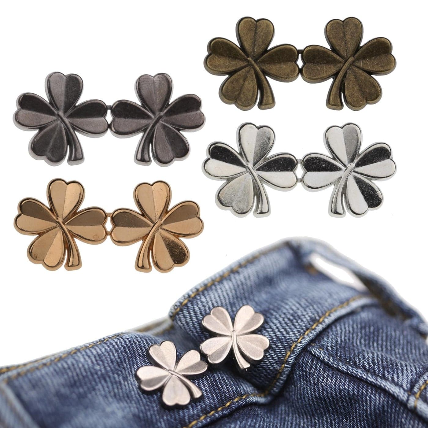 Pant Waist Tightener Adjustable Button Pin for Pants No Sew Detachable Clips to Make Jeans Smaller 4 Sets Instant Tightener for Loose Pants