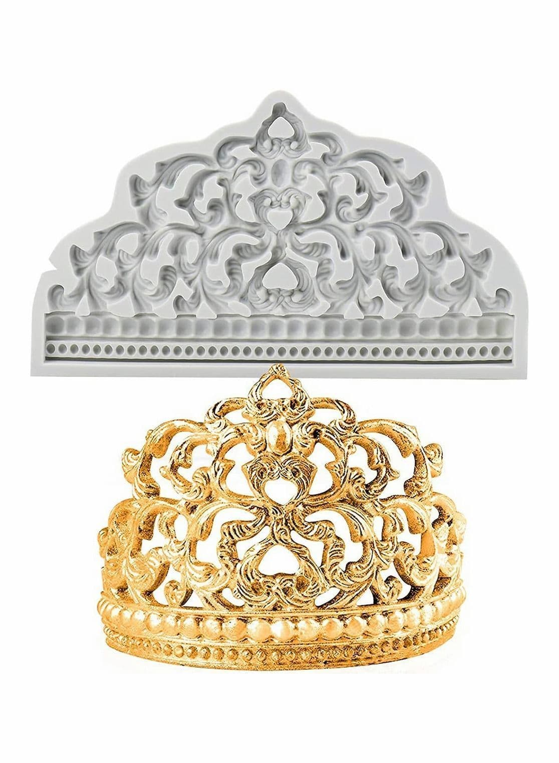 Crown Cake Fondant Molds, Sugar Craft Baroque Style Silicone Mold for DIY Baking Cupcake Topper Chocolate Candy Pastry Jewelry Clay Decorating