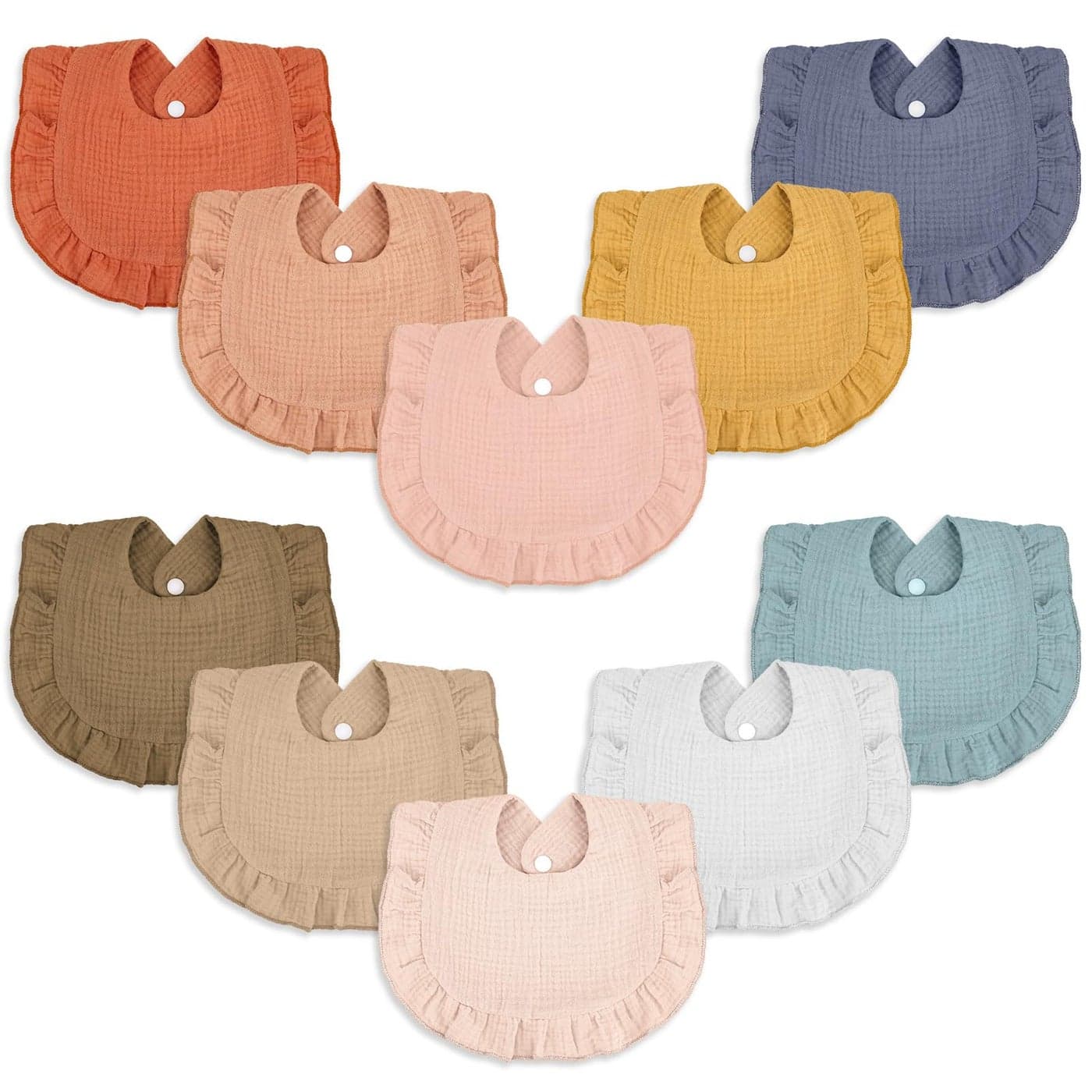 Seematn 10 Pcs Baby Muslin Bibs Drool Bibs Bandana Ruffle Soft Cotton for Newborn Baby Infants Girl Teething Toddlers BoyGentle Colors