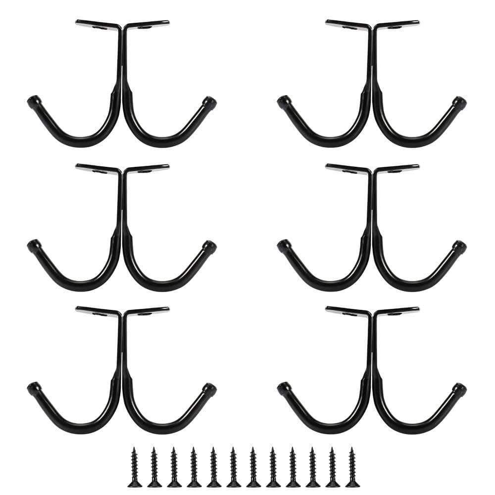 Picowe 6 Pcs Double Prong Ceiling Hook Under Shelf Coat Hooks Bathroom Towel Bedroom Robe Hook for Hanging Baseball Cap Coat Clothes and Jewelry Black